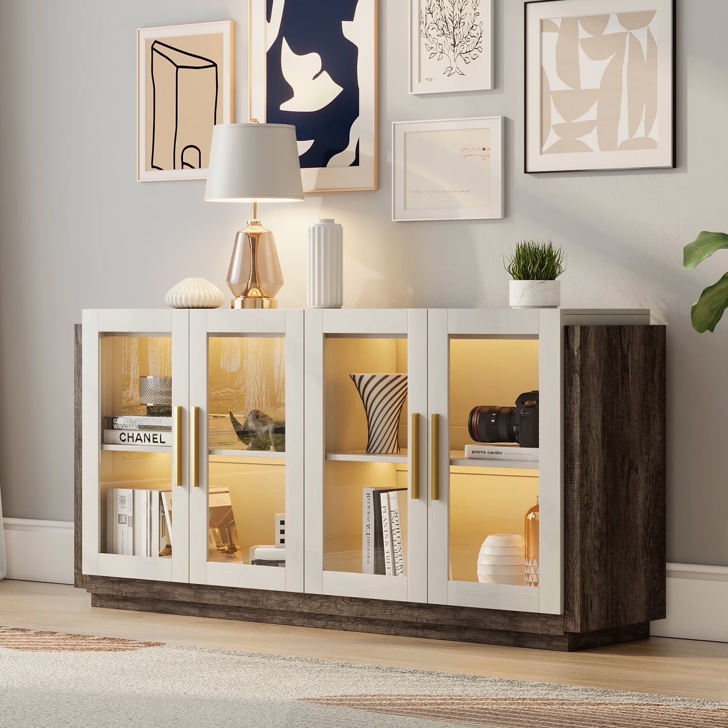Merluxy Sideboard Buffet Cabinet, Accent Cabinet with LED Lights, Dining Room