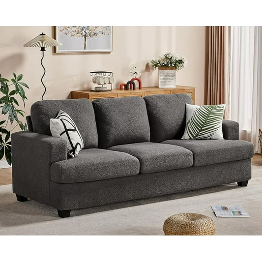 Merluxy Sofa, 3 Seater Modern Couch with Deep Seats, 89 inch Comfy Sofa for Living Room (Bouclé, Grey)