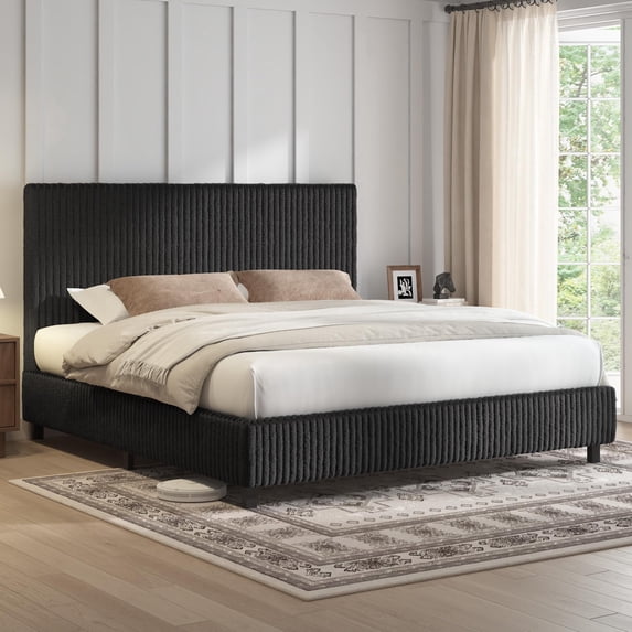 Merluxy Upholstered Platform Bed Frame with Channel Tufted Headboard