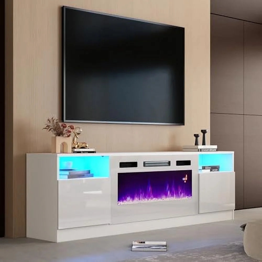 PLAUIN TV Stand with Fireplace, LED Light Entertainment Center for TVs