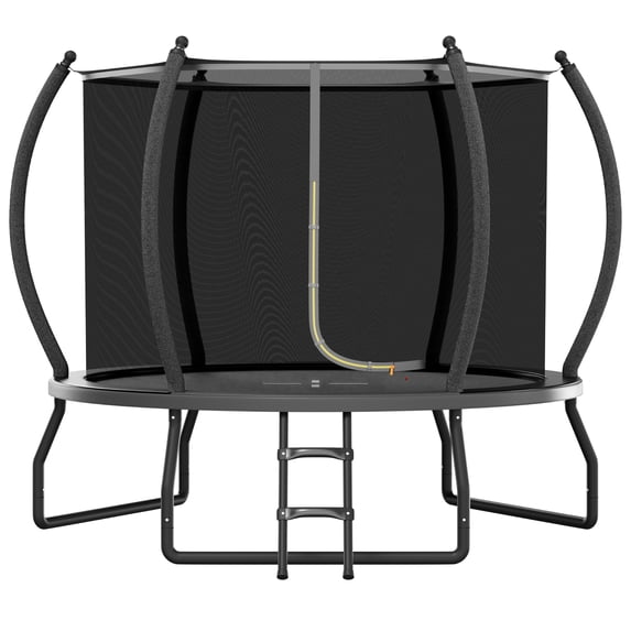 PLAUIN 8FT Outdoor Trampoline with Enclosure Net and Ladder, Recreational Trampolines for Kids and Adults, Quick Connect Frame, ASTM Approval