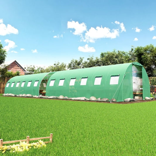 PLAUIN Large Walk-in Tunnel Greenhouse with Watering System, Heavy Duty Greenhouse with 4 Support Poles, UV-Proof PE Cover