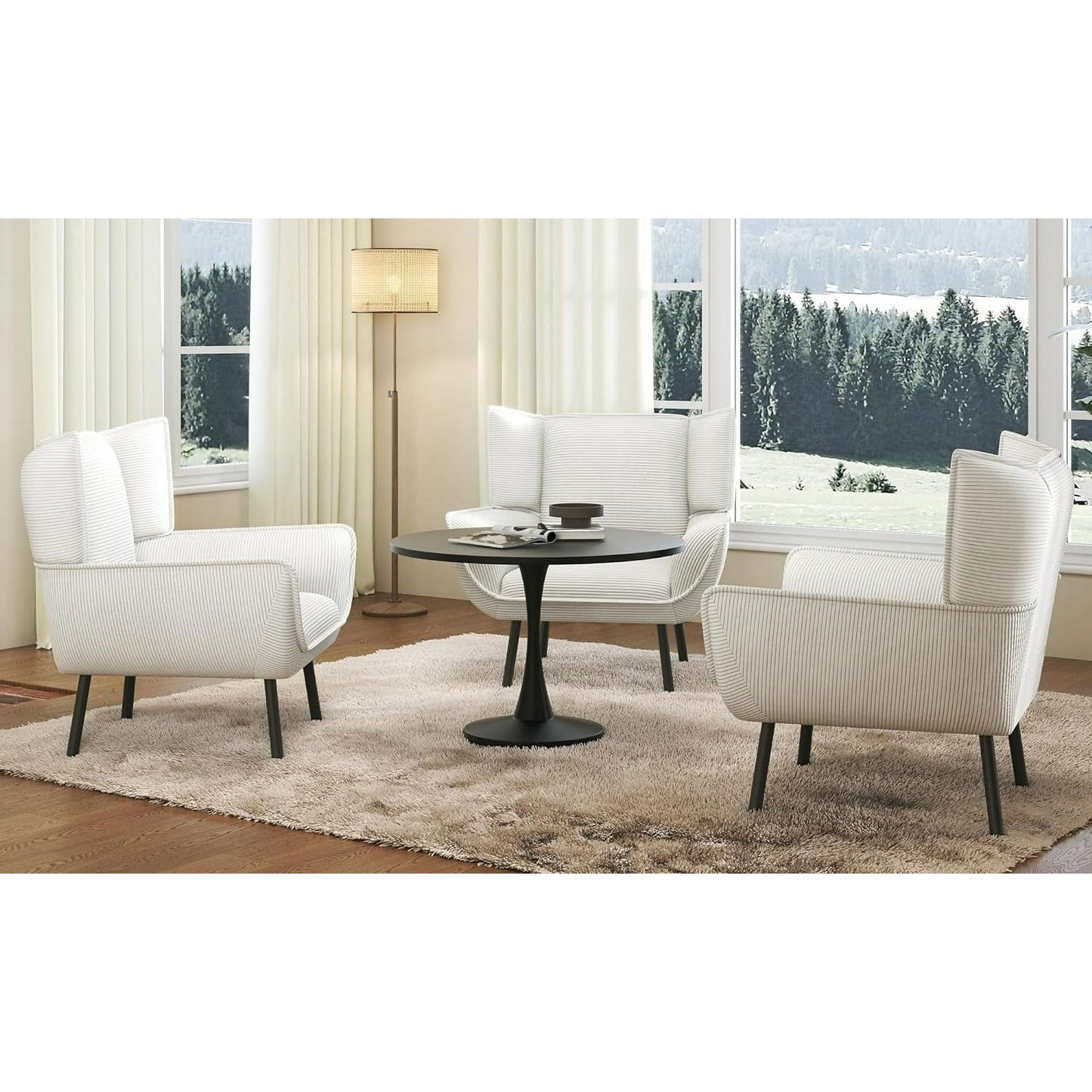 Merluxy Chair Set-Upholstered Living Room Chair with High Wingback, Corduroy Armchair