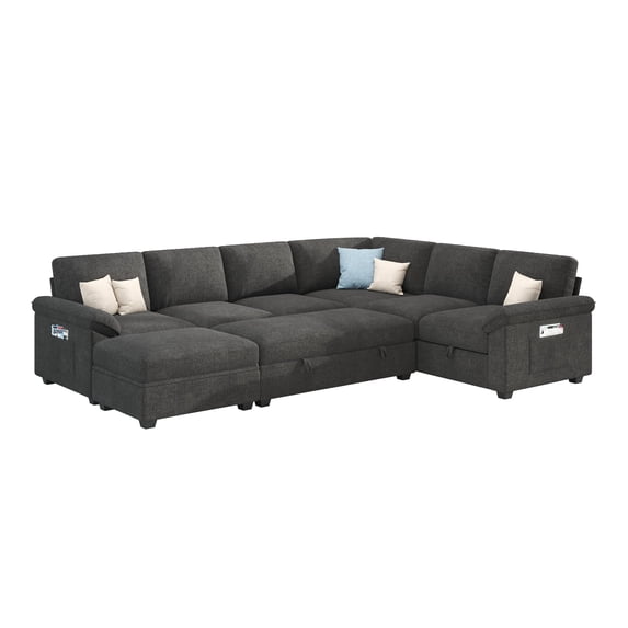 Papajet Sofa Bed, Sleeper Sofa with Storage, Convertible, Gray, for Living Room, L Shaped, with Storage, Side Pockets
