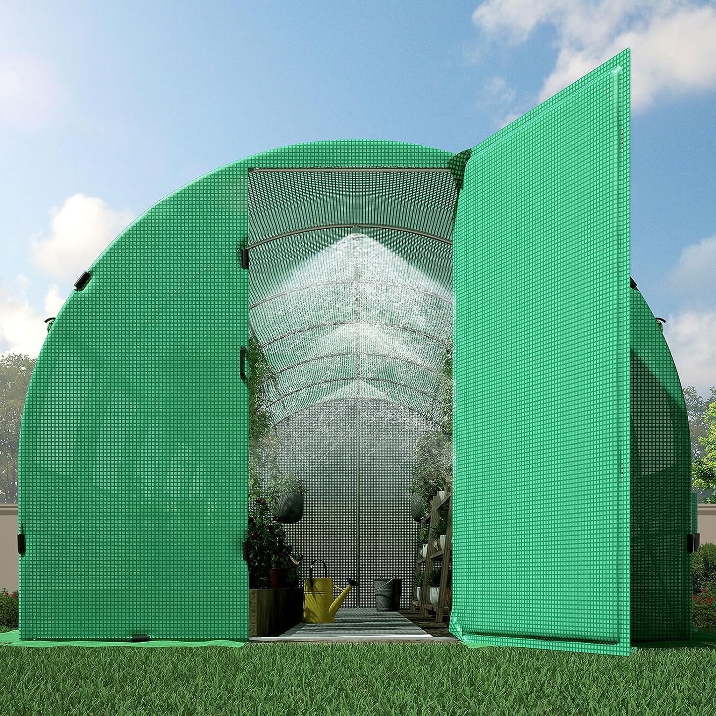 Jocisland Large Walk-in Greenhouse for Outdoors with Watering System Swing Door, Green
