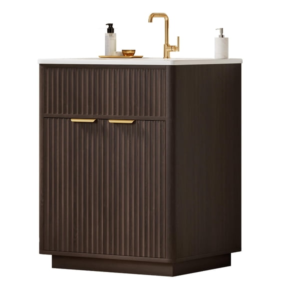 Papajet Bathroom Vanity with Sink, Fluted Bathroom Vanity Cabinet, Curved Fluted Design, Soft-Close Doors, Ample Storage