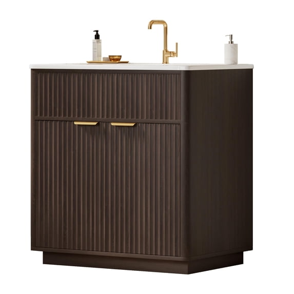Papajet Bathroom Vanity with Sink, Fluted Bathroom Vanity Cabine, Soft-Close Doors, Ample Storage and Stable Wood Base