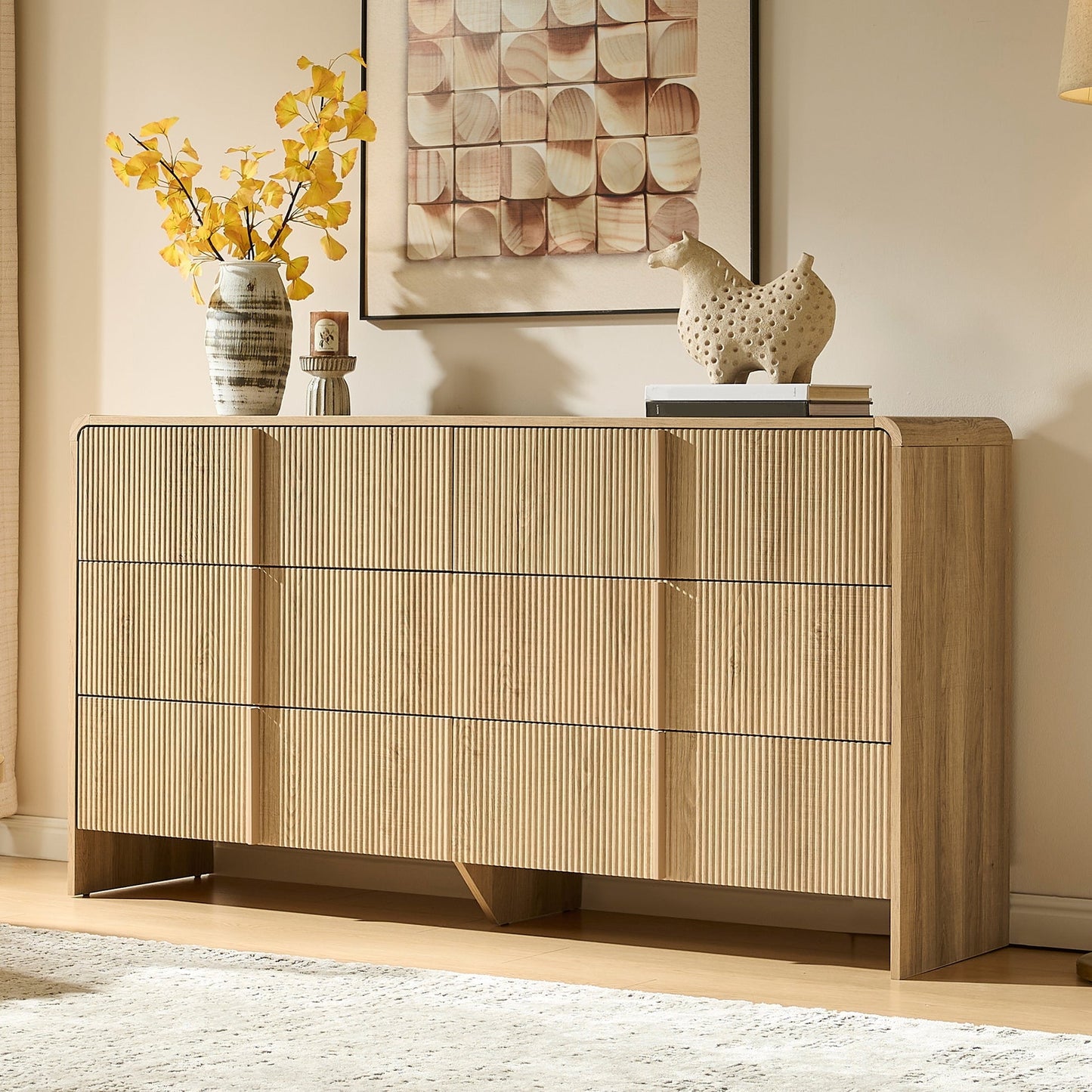 Papajet Dresser, 48" Tall Modern Chest of Drawers with Pine Handle, Rounded Corner & Anti-Tip for Bedroom, Living Room, Entryway