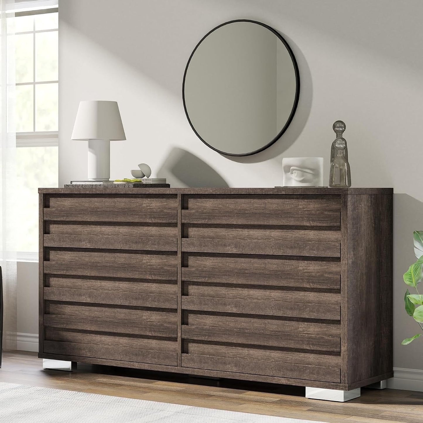 Papajet 6 Drawers Dresser for Bedroom, 54" Chest with Slat Handle