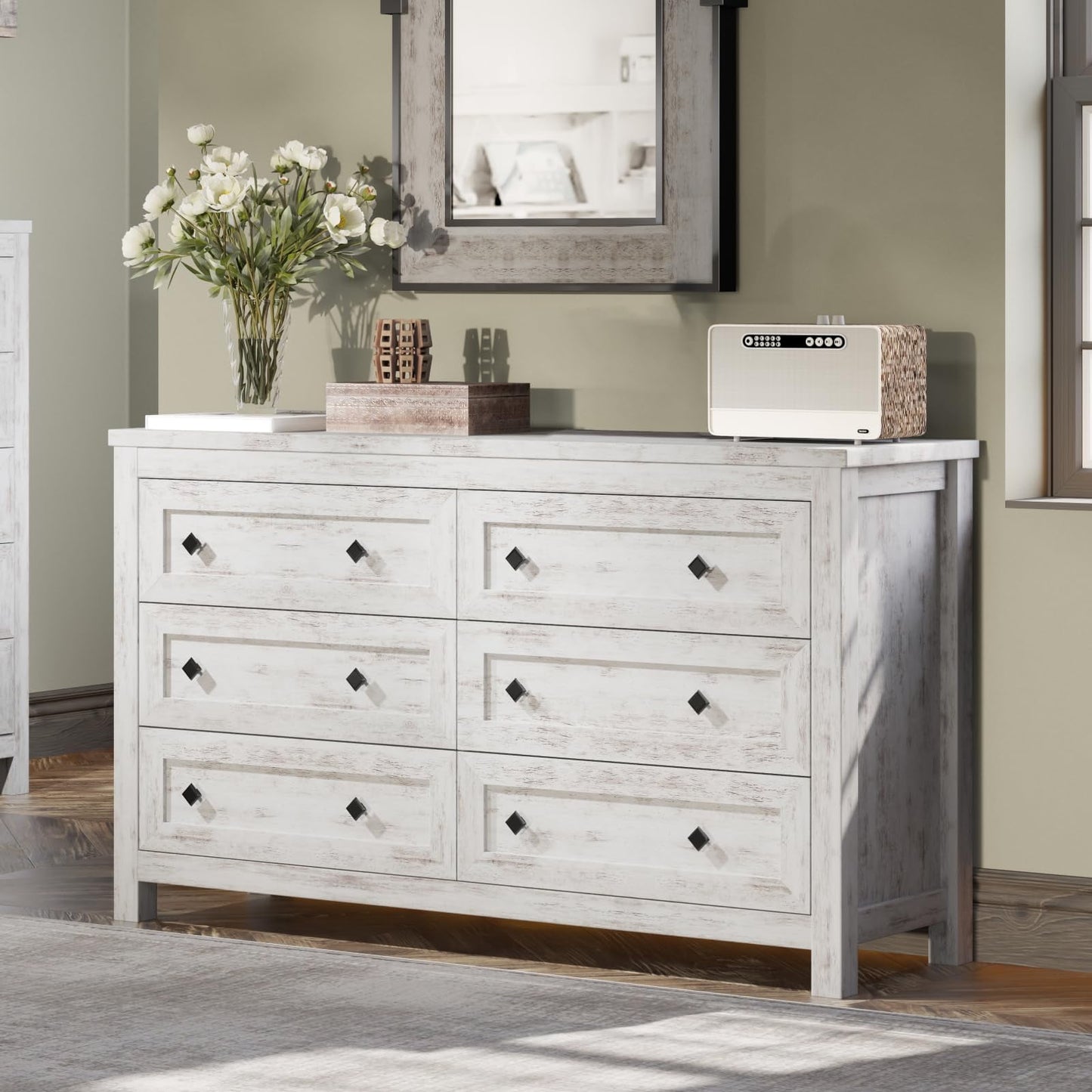 Papajet 6 Drawers Dresser for Bedroom, Farmhouse Wood Chest for Adult Cloth Storage