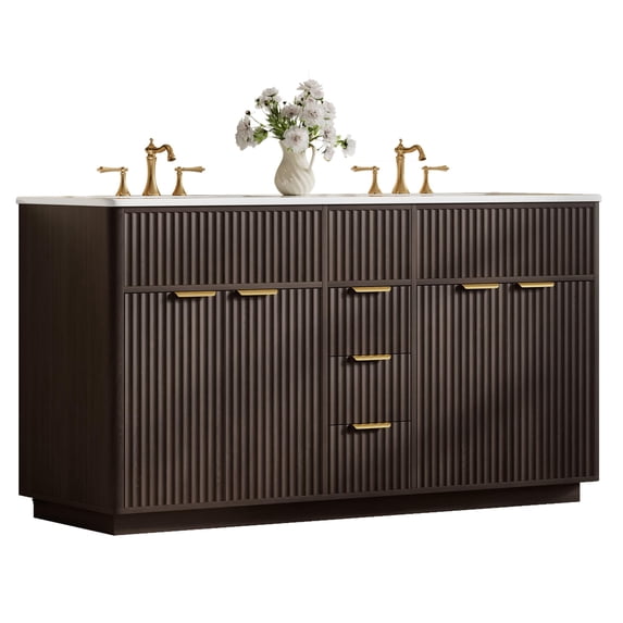 Papajet Bathroom Vanity with Sink, Fluted Bathroom Vanity Cabinet, Curved Fluted Design, Soft-Close Doors, Ample Storage
