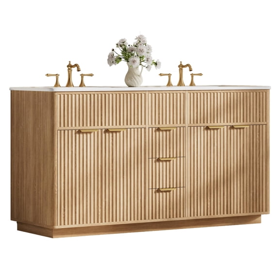 Papajet Bathroom Vanity with Sink, Fluted Bathroom Vanity Cabinet, Curved Fluted Design, Soft-Close Doors, Ample Storage