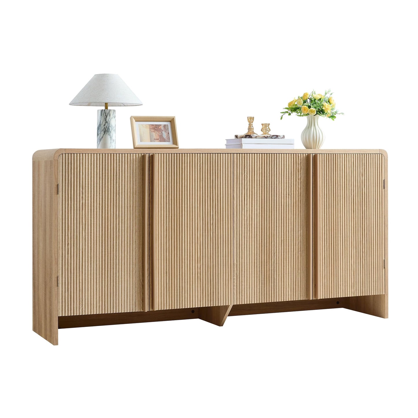 Papajet 63" Fluted Sideboard Buffet Cabinet with Storage, Modern Credenza with 4 Doors & Adjustable Shelves for Kitchen, Living Room