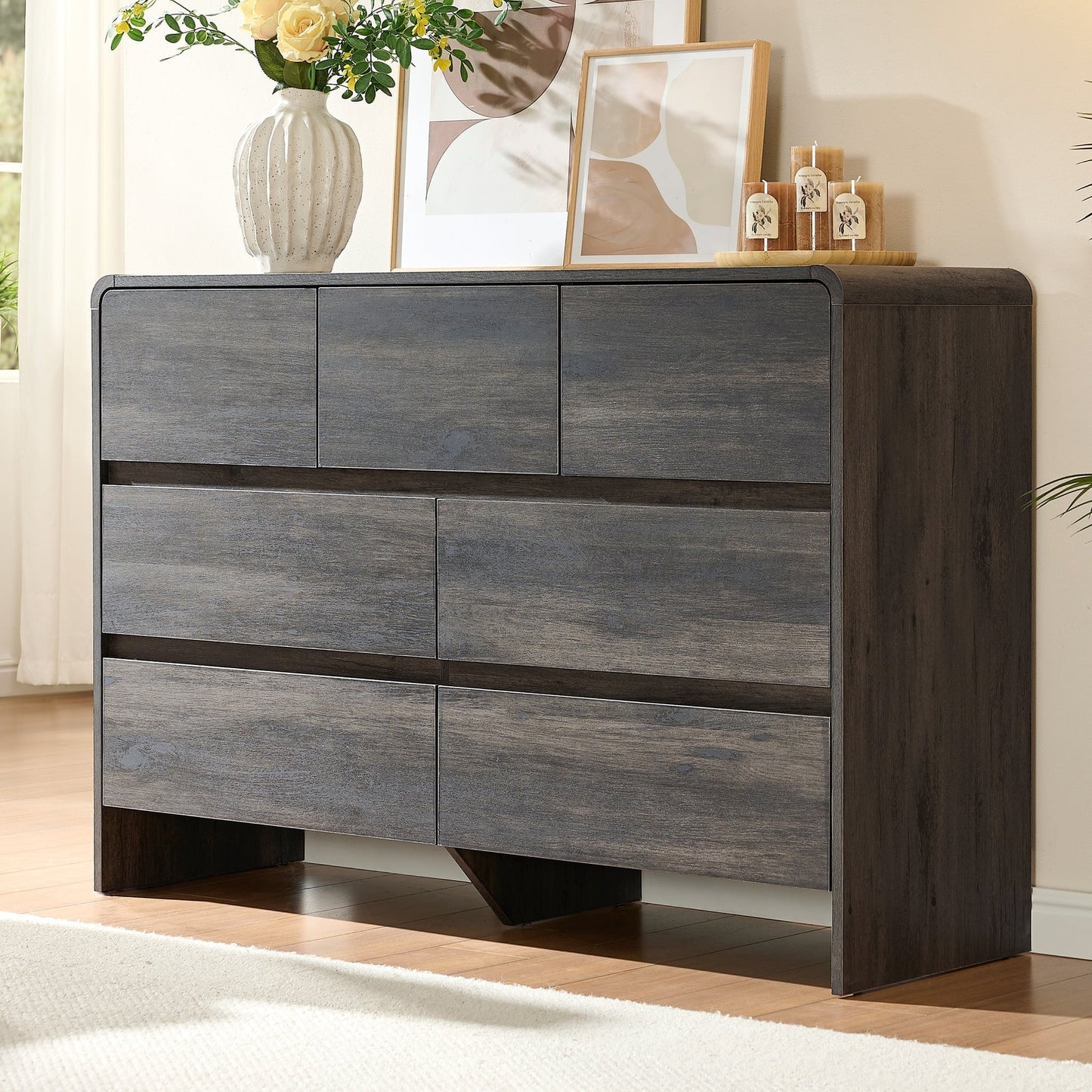 Papajet Dresser for Bedroom, 49" Long Modern Chest of Storage Drawers with Anti-Tip Kit, Wood Cabinet Organizer, Easy Assembly