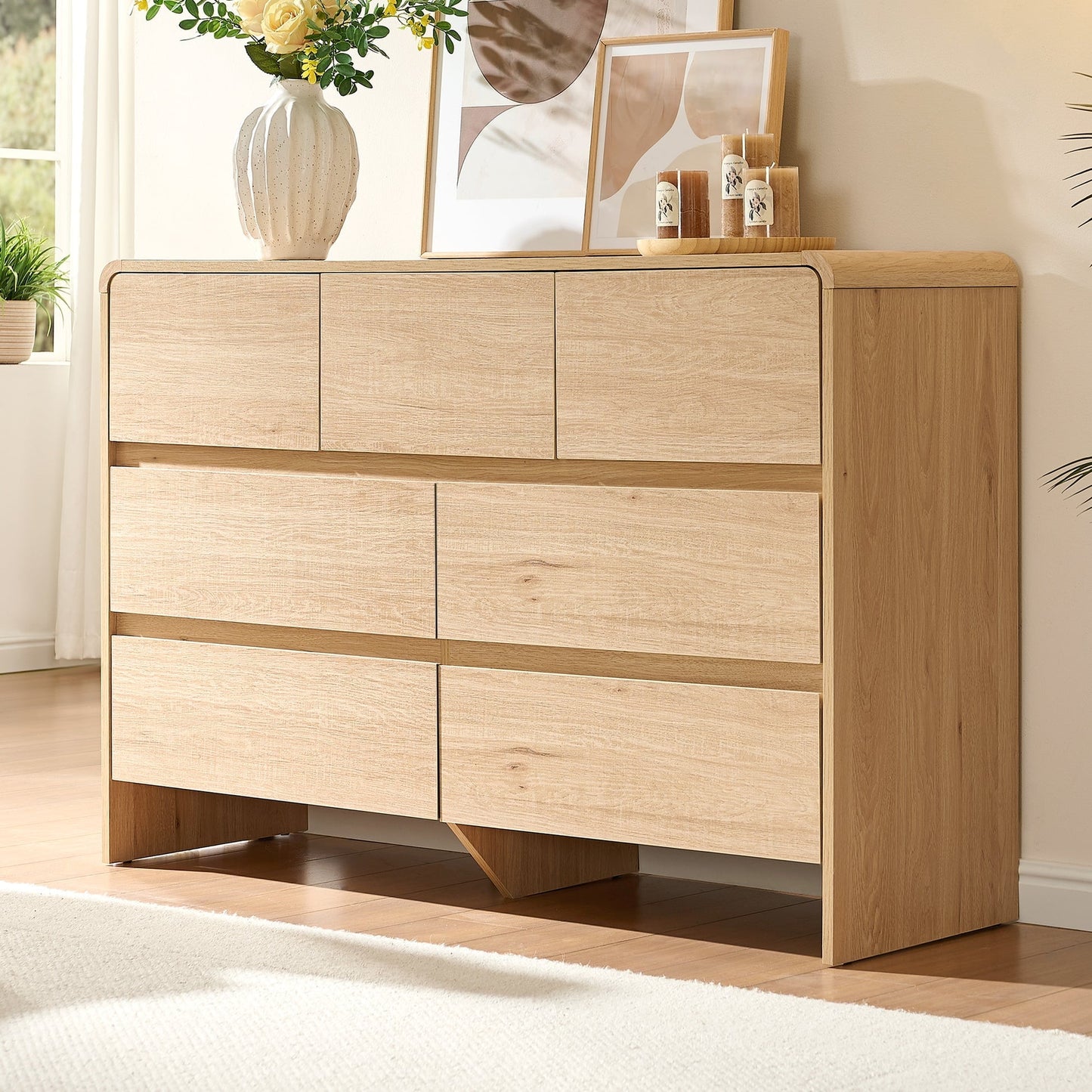 Papajet Dresser for Bedroom, 49" Long Modern Chest of Storage Drawers with Anti-Tip Kit, Wood Cabinet Organizer, Easy Assembly