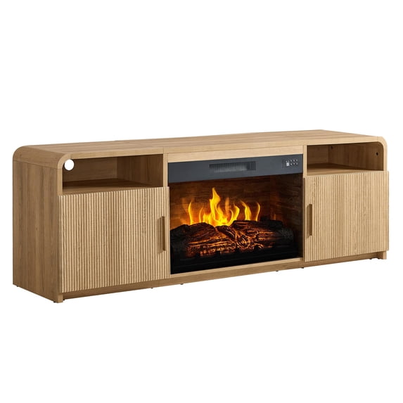 Papajet 70" Fluted Fireplace TV Stand for TVs Up to 80", Modern TV Console with 30" Electric Fireplace & Storage Cabinet, for Living Room