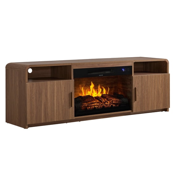 Papajet 70" Fluted Fireplace TV Stand for TVs Up to 80", Modern TV Console with 30" Electric Fireplace & Storage Cabinets, for Living Room