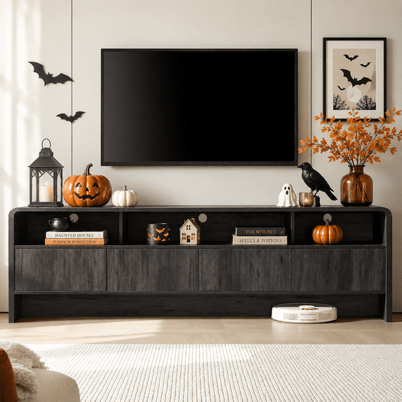 Papajet 70" Modern TV Stand for TVs Up to 80", Wood TV Console with Curved Profile Design & 2 Storage Cabinets, for Living Room