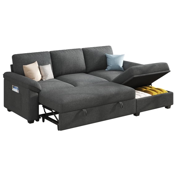 Papajet Sofa Bed, Sleeper Sofa with Storage, Convertible, Gray, for Living Room, L Shaped, with Storage, Side Pockets