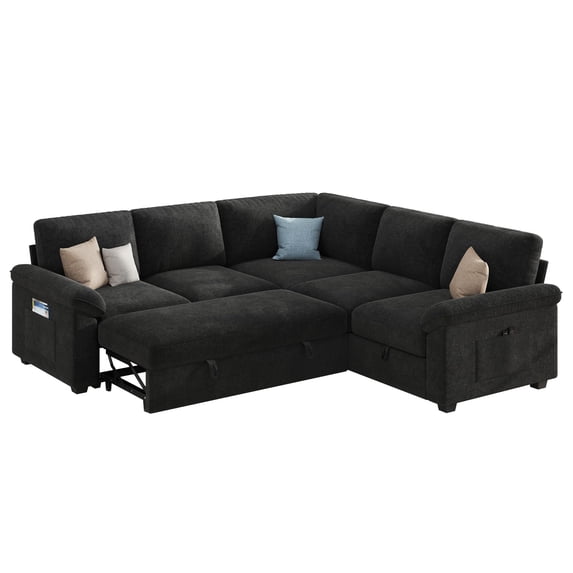 Papajet Sofa Bed, Sleeper Sofa with Storage, Convertible, Gray, for Living Room, L Shaped, with Storage, Side Pockets