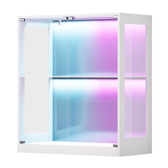 Papajet DIY Modular Display Cabinet, Glass Door Shelf with LED Lights, Stackable Modular Design, Flexible Arrangement, Display Storage for Home