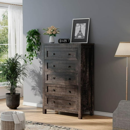 Papajet Farmhouse 5 Drawers Dresser, Wood Chest for Bedroom, Living Room