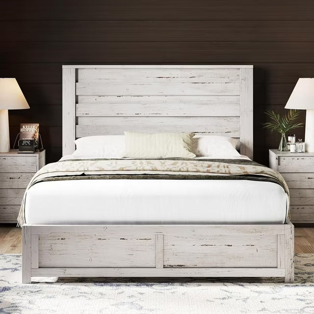Papajet Full Size Bed Frame with Headboard, Farmhouse Platform and Natural Wood Grain