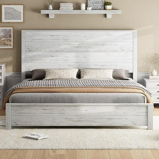 Papajet Wood Bed Frame with 51.2" Rustic Headboard & Wood Slats