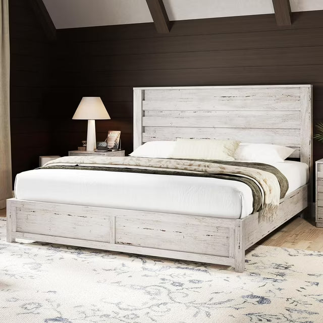 Papajet Full Size Bed Frame with Headboard, Farmhouse Platform and Natural Wood Grain
