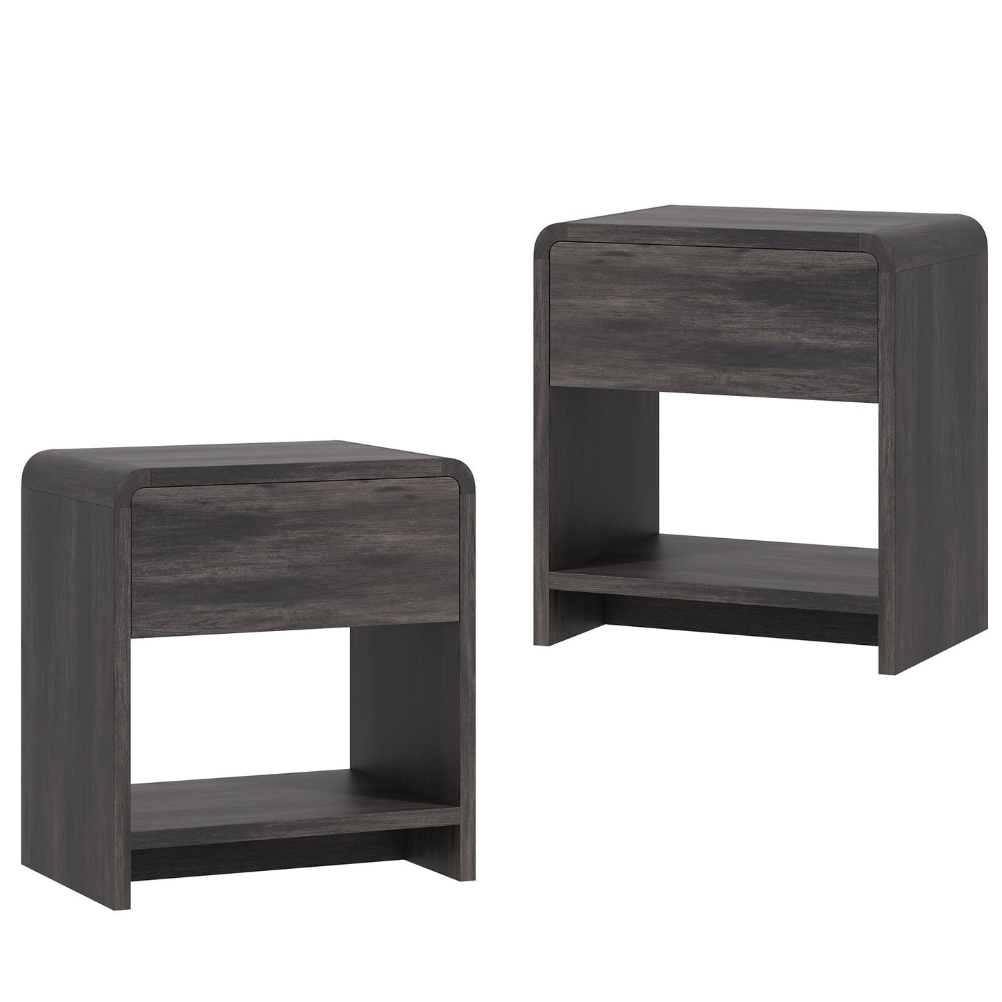 Papajet Modern Nightstand Set of 2 with Storage Drawer & Open Shelves, 24" Round Bedside Table for Bedroom, Living Room