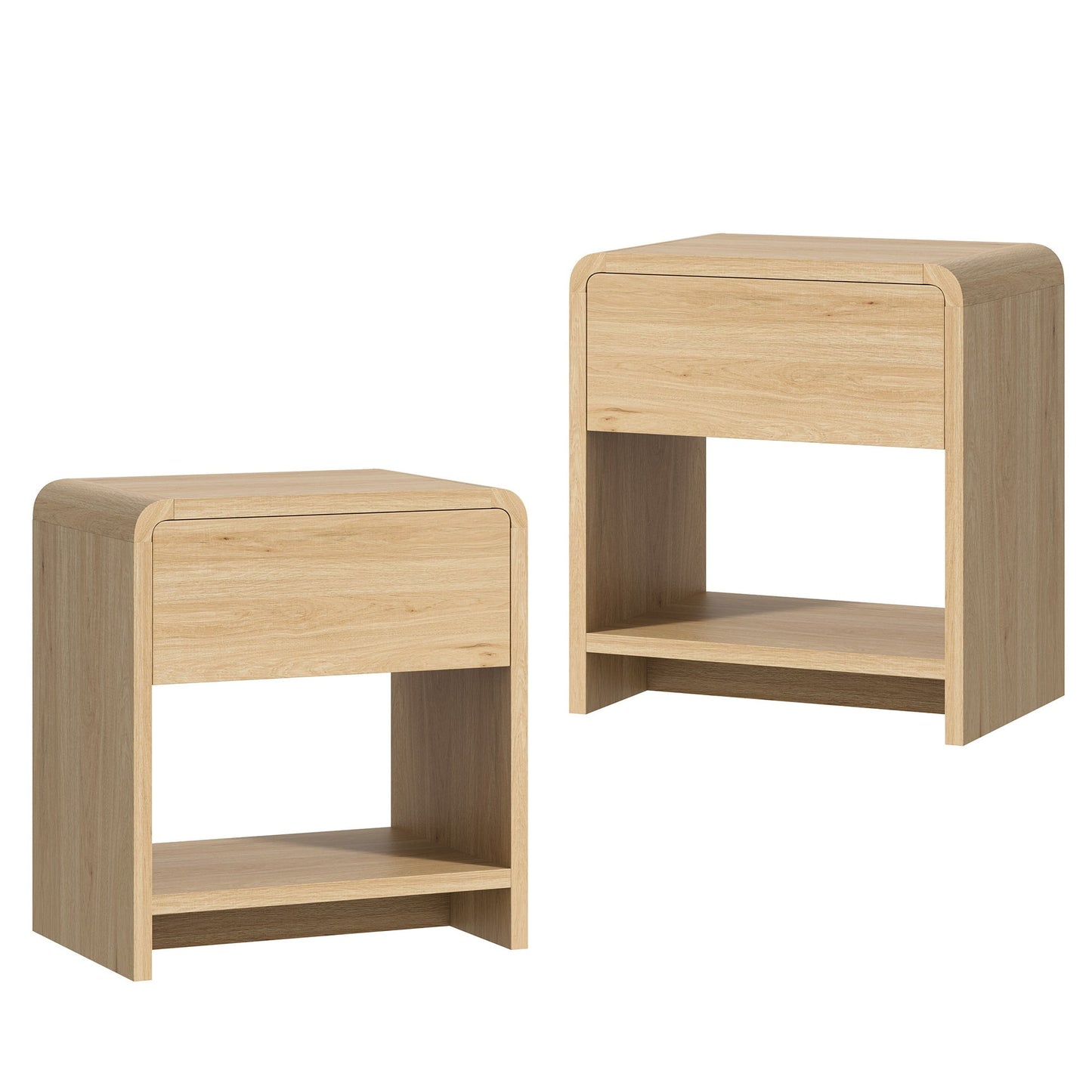 Papajet Modern Nightstand Set of 2 with Storage Drawer & Open Shelves, 24" Round Bedside Table for Bedroom, Living Room