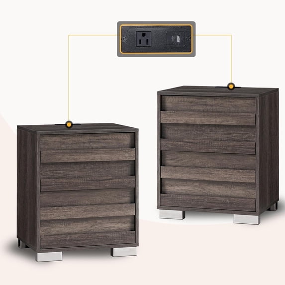 Papajet Nightstands Set of 2, Charging Station, Farmhouse End Table