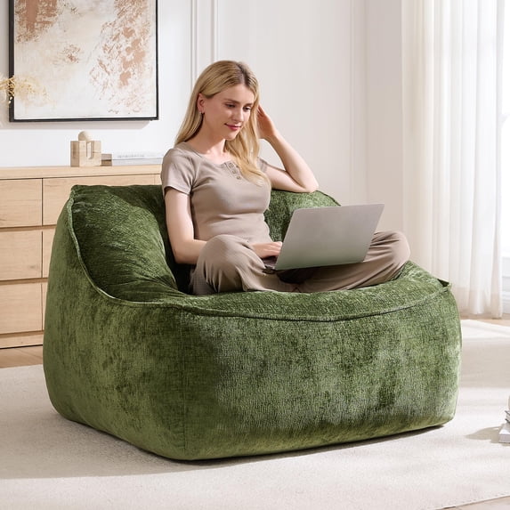 Papajet Oversized Bean Bag Chair for Adult, Lounge Sofa, 45.5" Leather Comfy Sofa with Memory Supportive Foam Filling