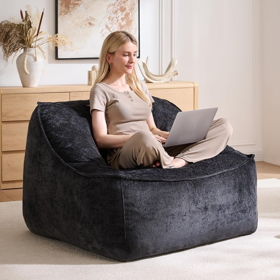Papajet Oversized Bean Bag Chair for Adult, Lounge Sofa, 45.5" Leather Comfy Sofa with Memory Supportive Foam Filling