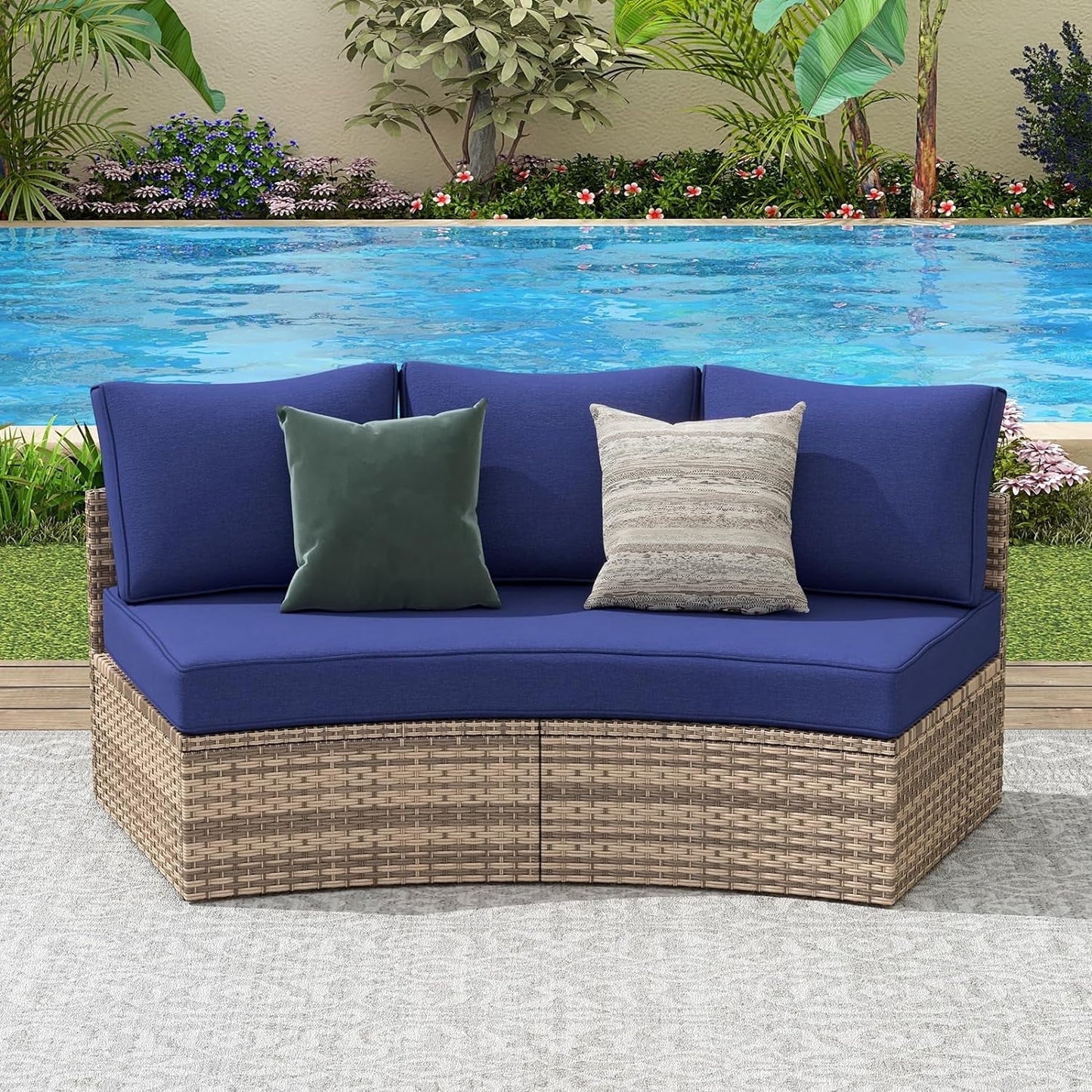 Papajet Patio Conversation Set, Half-Moon Sectional Wicker Sofa Set for Backyard