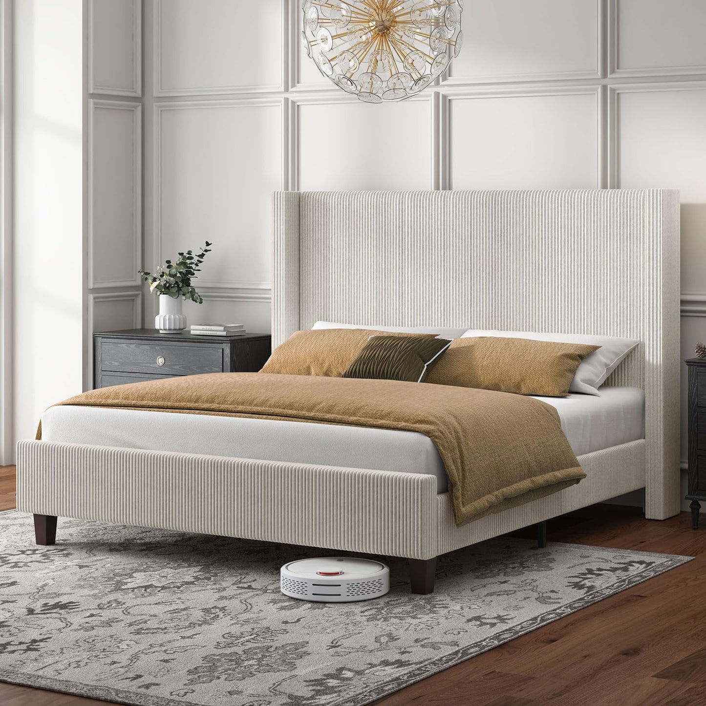 Papajet Upholstered Platform Bed Frame, Wingback Bed with 50.8" Headboard