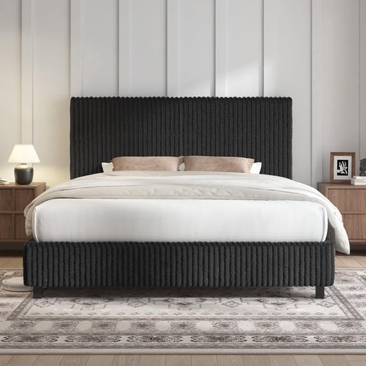 Papajet Upholstered Platform Bed Frame with Channel Tufted Headboard