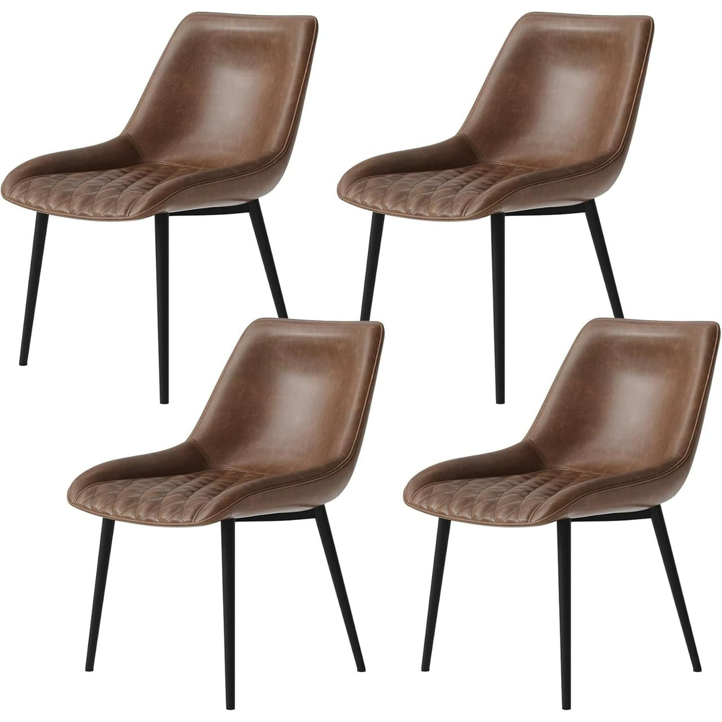 Papajet Upholstered Faux Leather Dining Chairs, Mid-Century Modern Kitchen & Dining Room Chairs with Curved Backrest & Padded Seat