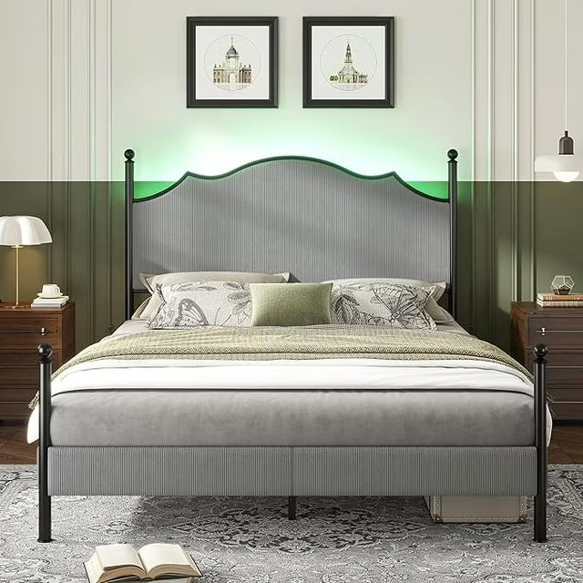 Papajet Upholstered Bed Frame with 51.2" LED Headboard & Wood Slats