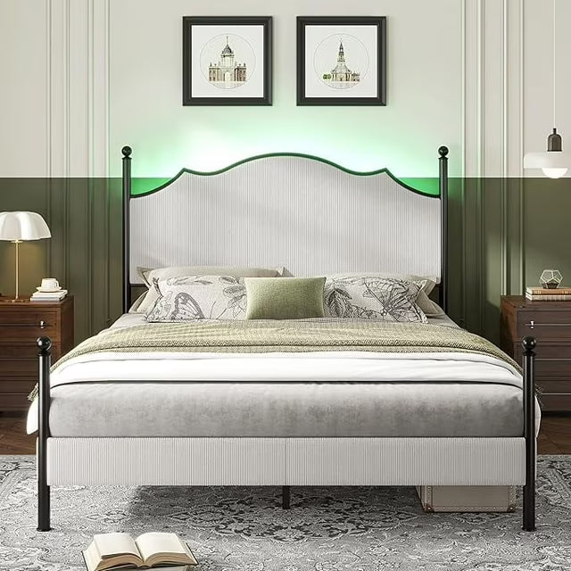 Papajet Upholstered Bed Frame with 51.2" LED Headboard & Wood Slats