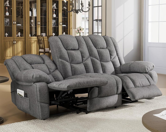 Merluxy Oversized Recliner, Recliner Sofa with Massage Founction & Side Pocket, Manual Recliner- Recliner Couches for Living Room