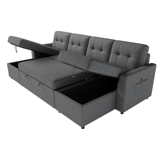 Roomy Homy 112" Sectional Sofa with Double Storage Chaise,Reversible Pull Out Couch for Living Room