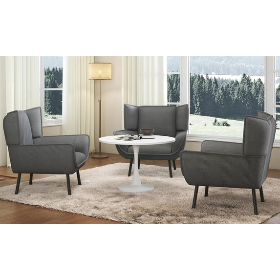 Roomy Homy Accent Chair Set- Upholstered Living Room Chair with High Wingback, Grey&nbsp; Corduroy