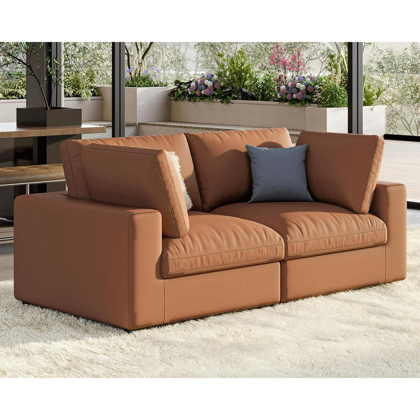 Roomy Homy Modular Sectional Sofa, 76 Inches Down Filled Sectional Sofa, Loveseat Oversized Comfy Couch for Living Room, Anti-Scratch Leathaire Cloud Couch Set