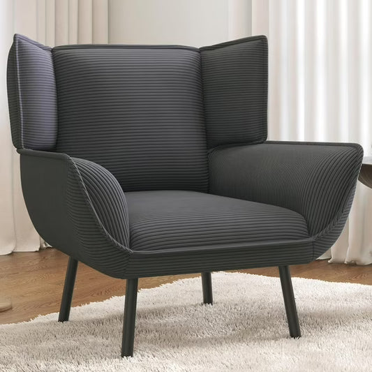 AMERLIFE Accent Chair Chair with High Wingback, Grey Armchair for Bedroom, Comfy Corduroy Chair