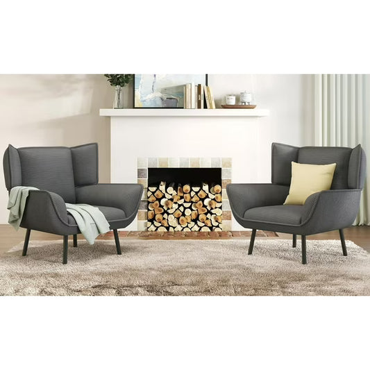 VANACC Chair Set- Upholstered Living Room Chair with High Wingback, Grey Corduroy Chair Set of 2