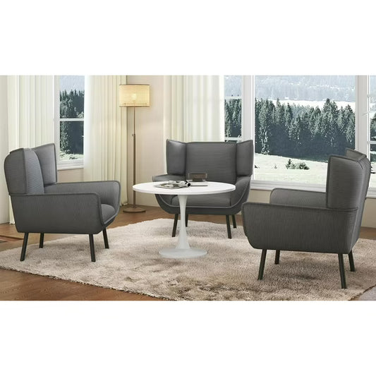 AMERLIFE Chair Set Chair with High Wingback, Grey Reading Armchair, Comfy Corduroy Chair Set of 3