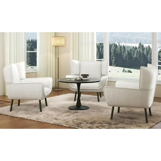 AMERLIFE Chair Set- Upholstered Living Room Chair with High Wingback, White Corduroy Chair Set of 3