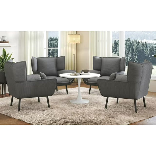 AMERLIFE Chair Set- Upholstered Living Room Chair with High Wingback, Grey Corduroy Chair Set of 4