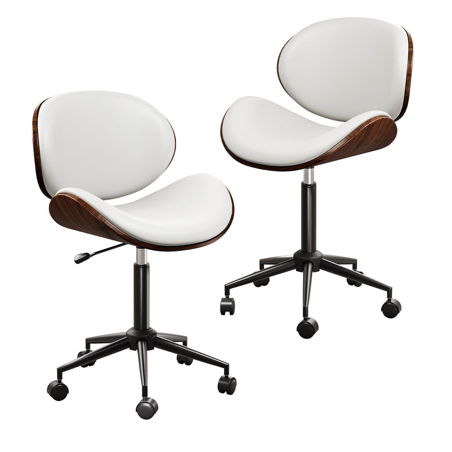 LUXOAK Ergonomic Home Office Desk Chair Set of 2, Modern Mid-Century Armless Chair with PU Leather/360°Swivel Wheels/Seat Height Adjustable for Office, Study, Bedroom, Black